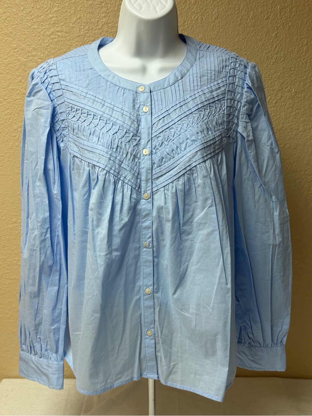 4/$20 Time and Tru Light Blue Pintuck Button-Front Blouse